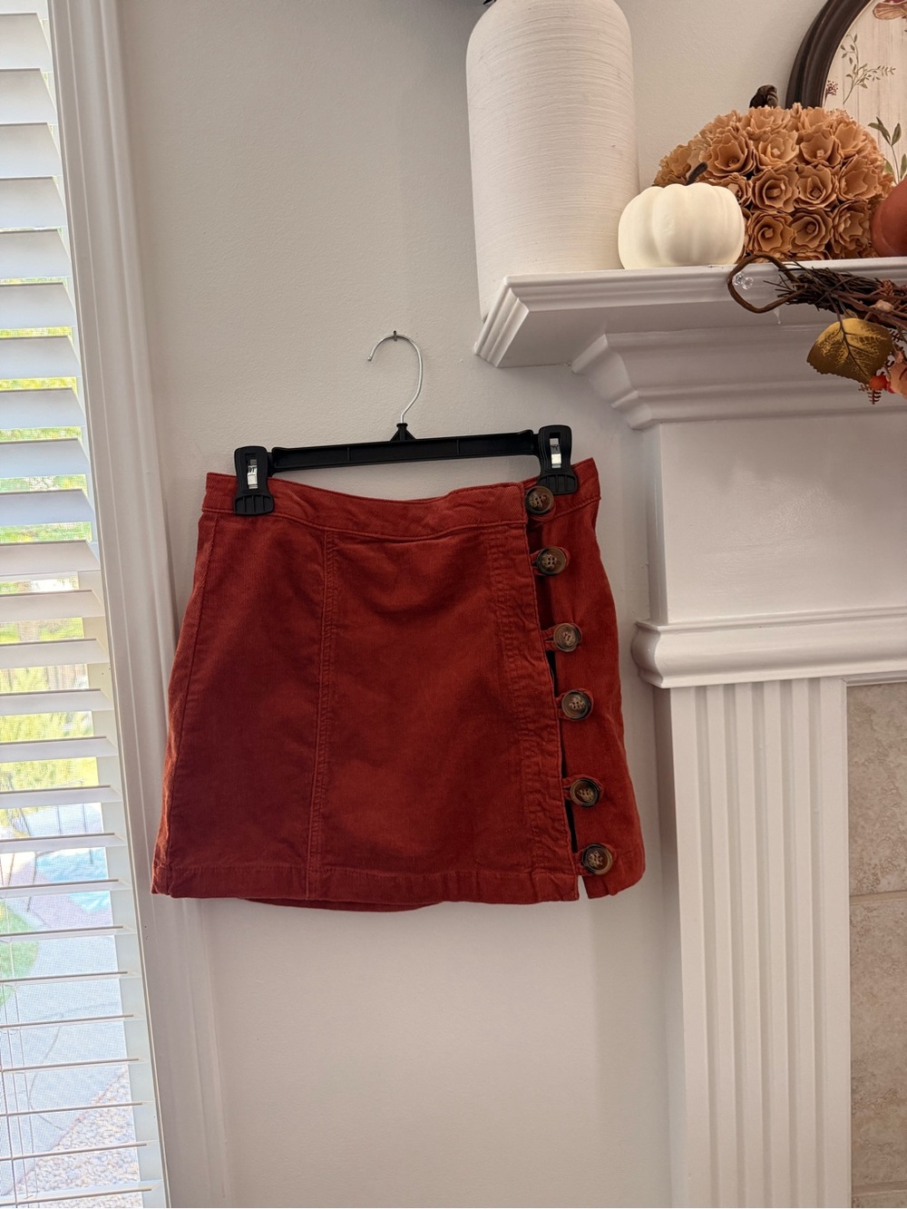 Vici Rust Red Corduroy Button-Front Mini Skirt